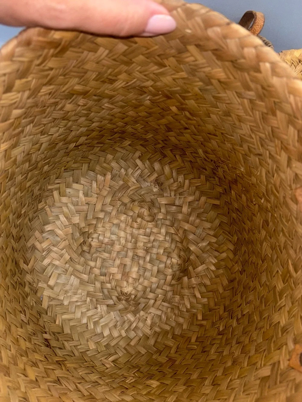 3 vintage Handwoven Straw Tote Bag with Leather Handles - Natural